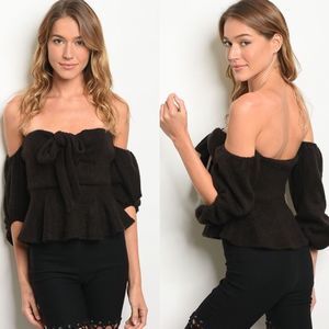 Black Off Shoulder Sweater Top